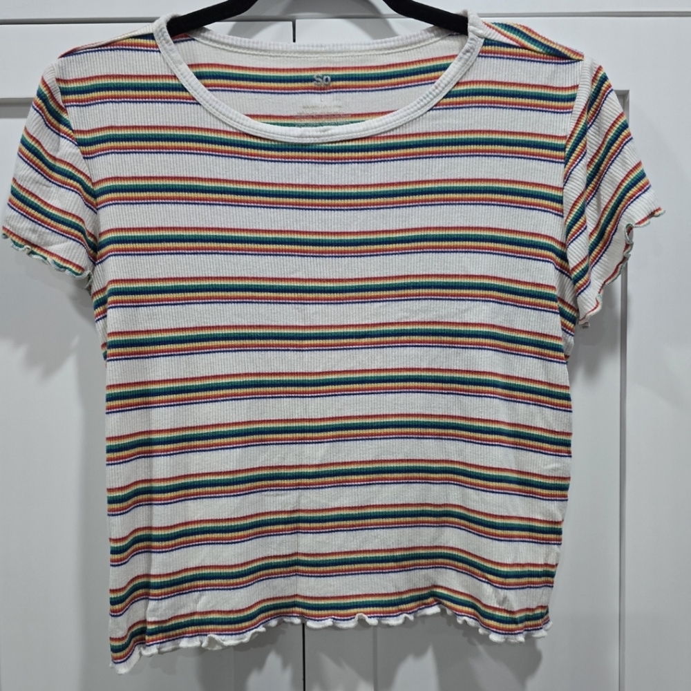 🌞SO Ribbed Rainbow Stripe Tee – Size Medium (Est)